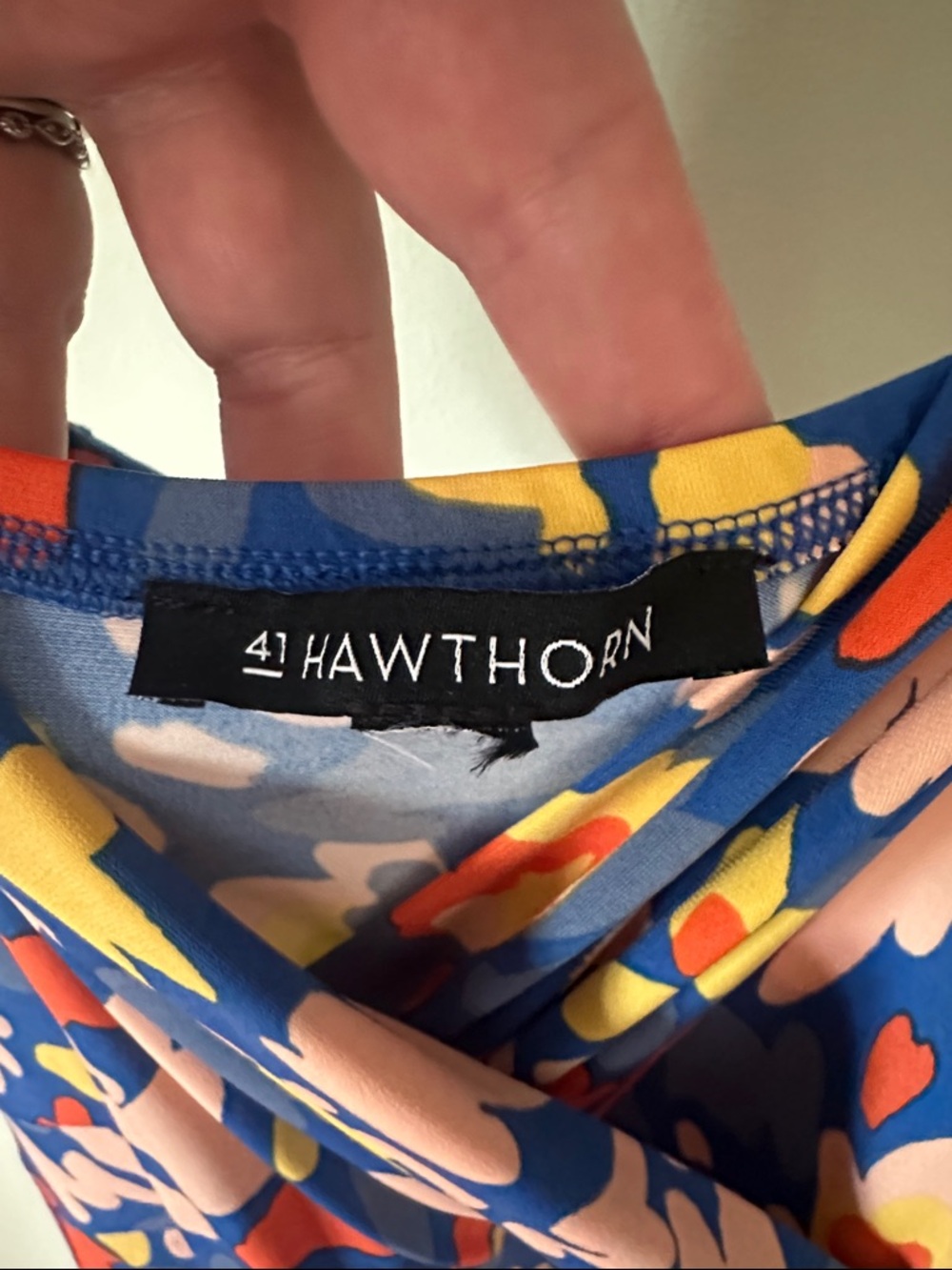 41 Hawthorn Blue Floral Wrap Maxi Dress with Pink and Orange Accents - Picture 2 of 3